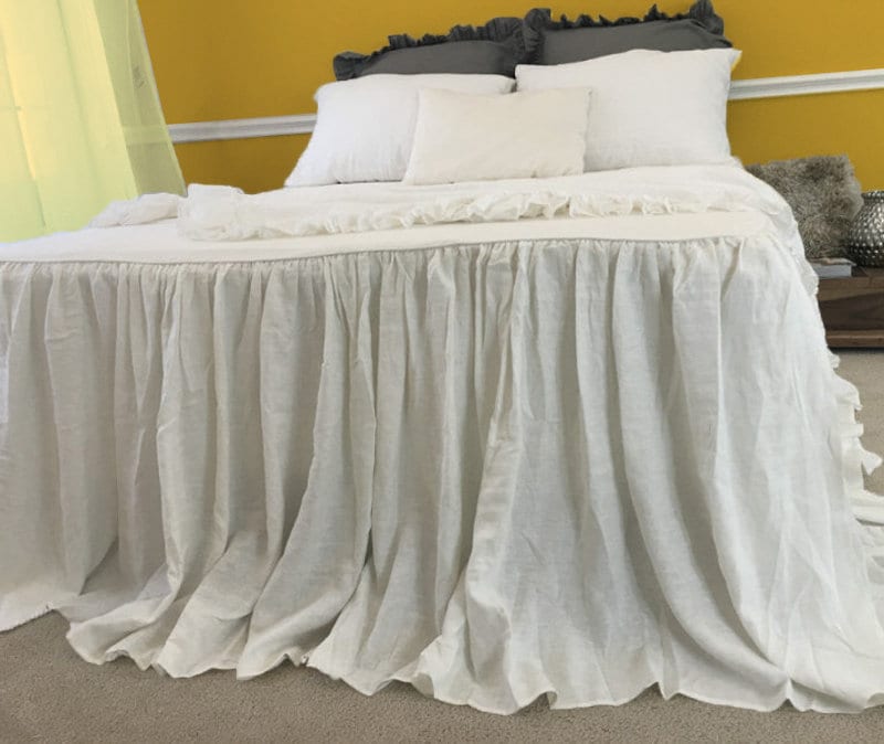 Linen ruffle top skirt bedspread