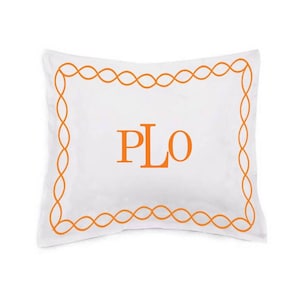 Monogram 400 Thread Count White Cotton Sateen Hotel Stitch Pillow Sham with 2-inch flange Chain Embroidery Border (Set of 1)
