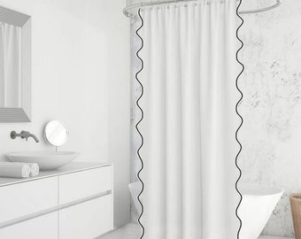 Scallop Border Cotton Shower Bath Curtain 1 Panel