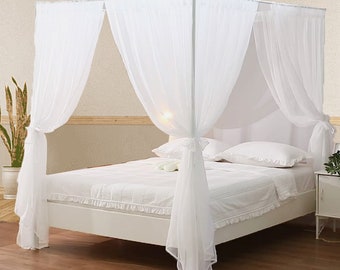 Canopy bed. Four poster bed, Canopy bed curtains. Bedroom decor