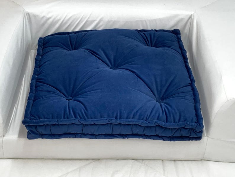 3 Thick Tufted Seat Cushions, Floor Cushion, Soft Velvet Cushion