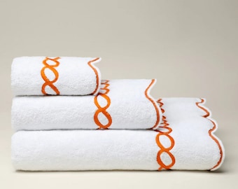 Scalloped&Chain embroidery line Cotton Bath Towels Set 600 GSM