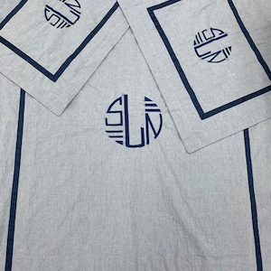 100% Cotton Navy Monogram Chambray Blue Duvet Cover Set in Navy Blue ...