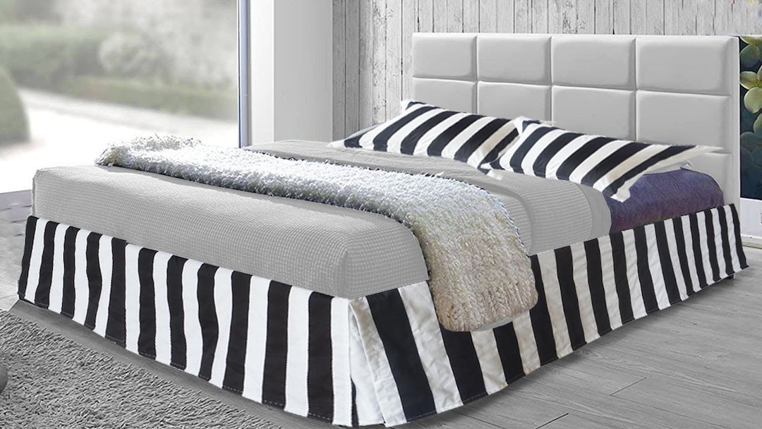 Black and White Stripe Bed Skirt 8 to 39 Drop Length 1 Piece TAILORED