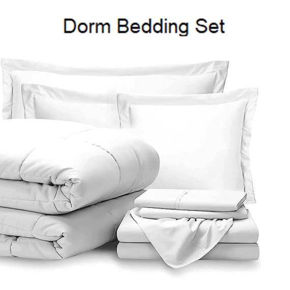 Dorm Bedding Set With Tailored Look Bed Skirt College Dorm Room Essentials  8-piece Starter Pak 