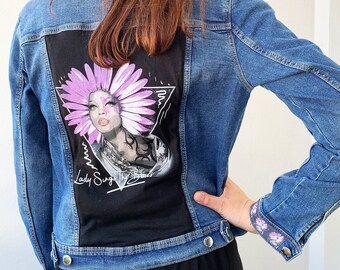 Customizable Woman's denim jacket (back and cuffs)