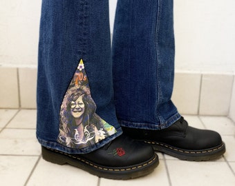 Customizable woman jeans with decoration - hand stitched - ( Flare) - Janis Joplin