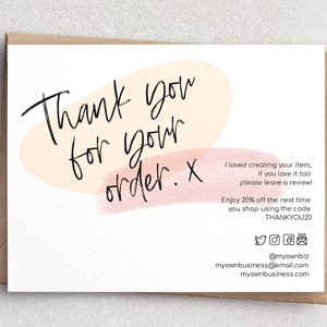 Printable Thank You Business Cards, Download Edit Print, Business Card Template, Customer Thank You For Purchase, Order Insert, Branding