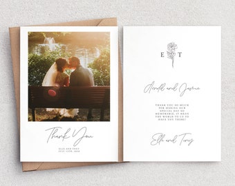 Floral Monogram Wedding Thank You Card Template (5x7) (Instant Download)