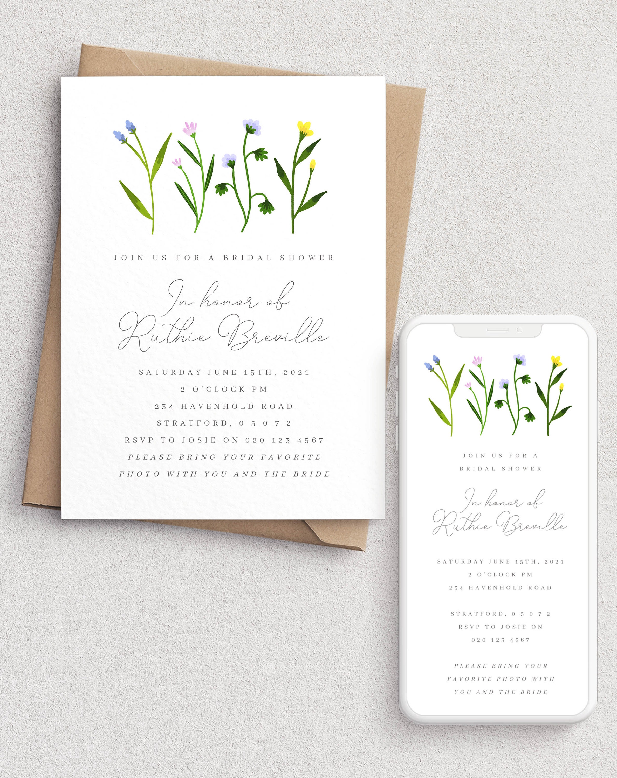 Paper Party Supplies Templates 5x7 Postponed Bridal Shower By Mail Invitation Printable Templett Wildflower Virtual Shower Invitation Virtual Bridal Shower Template