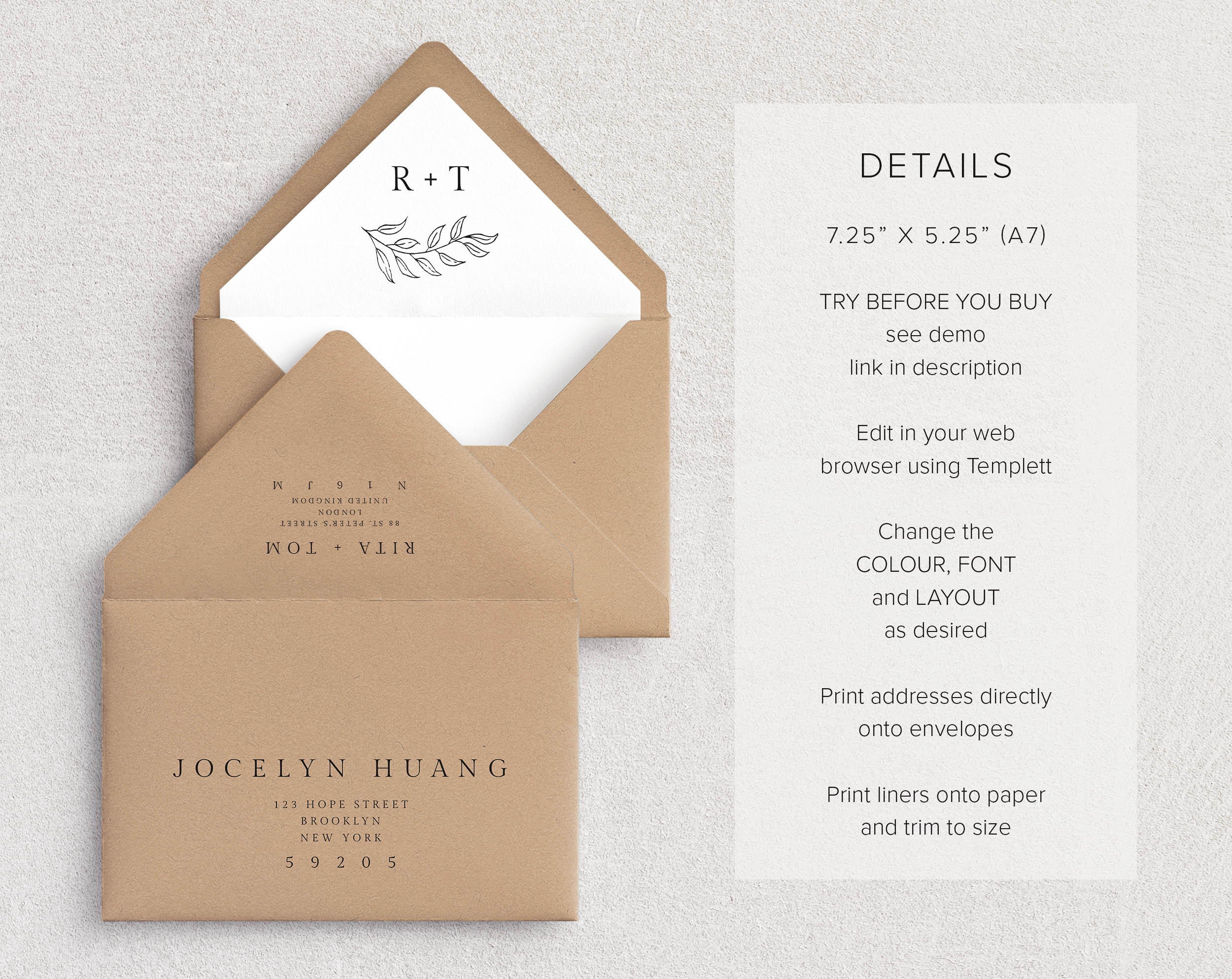 Minimal Wedding Envelope Liner Template A7 Euro Flap Etsy