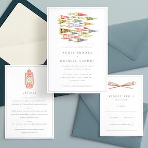 Editable Invitation Template for Summer Camp Wedding with Forest and Vintage Camping Illustrations for Adventure Wedding - Instant Download