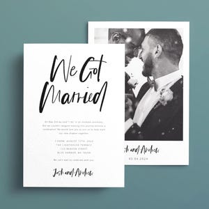 Bewerkbare sjabloon voor uitnodiging voor feest van schaking met sms-uitnodiging voor We Got Married-aankondiging met foto - direct downloaden