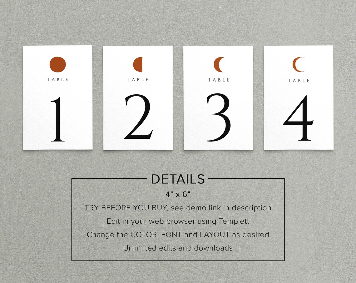 Table Number Templates 4x6 Edit Download Print | Etsy