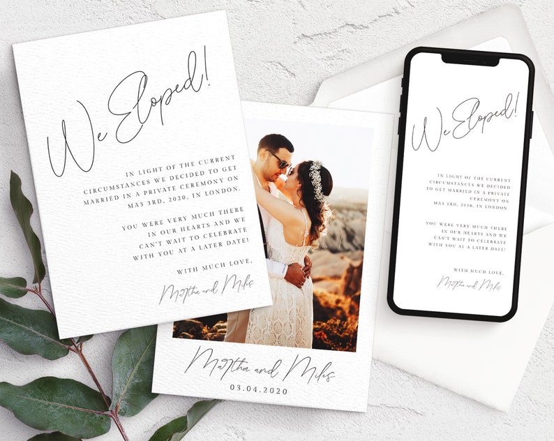Printable Elopement Card and Text Message Template We Eloped Etsy