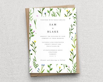 WEDDING INVITATION TEMPLATE card, Printable Floral Wedding Invitation, Instant Download, Flower Wedding Invitation, Botanical Invitation