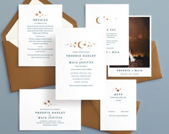Celestial Wedding Invitation Template – Starry Night, Moon (Instant Download)