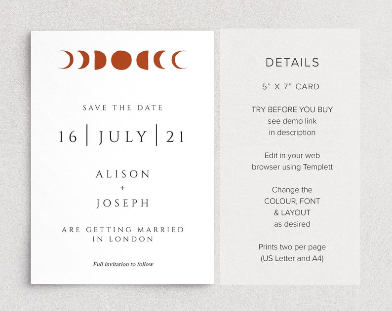 Save the Date Card Text Message Template, Editable, Printable Celestial ...