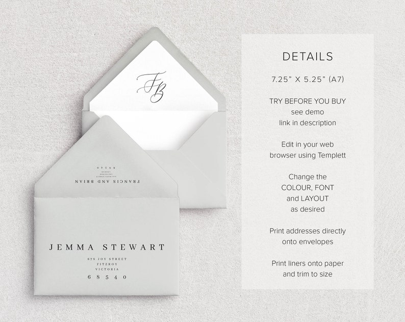 Envelope Address And Liner Templates A7 Euro Square Flap Etsy