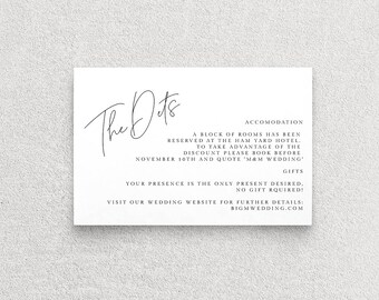 Wedding Details Card Template (6x4"), Edit Download And Print At Home, Wedding Invitation Enclosure, Modern Calligraphy, Informal, Simple