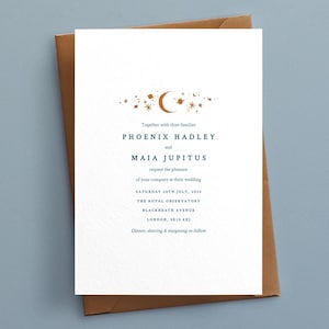 Modelo de convite editável para casamento celestial com céu estrelado à noite Convite para casamento minimalista à noite com lua - Download instantâneo