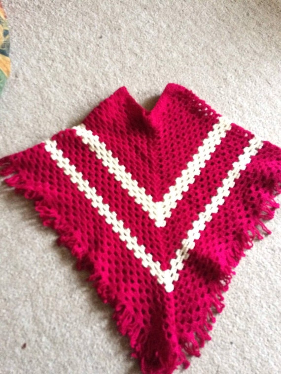 Red Striped Poncho for Girls - Etsy