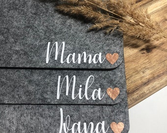 Personalisierte Platzmatten mit Name HELLGRAU | Personalisierte Tischmatten | Platzset Filz | Platzdeckchen mit Namen
