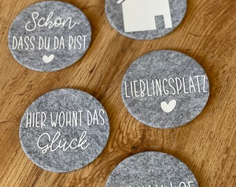 Untersetzer Home | Glasuntersetzer personalisiert Filz | Untersetzer aus Filz mit Spruch | Geschenk zum Einzug