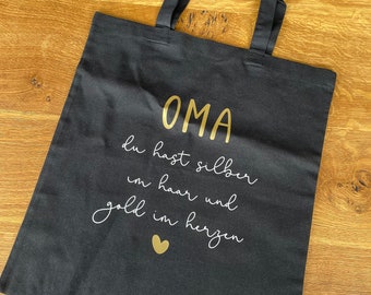 Stofftasche OMA Silber im Haar Gold im Herzen | Stofftasche mit Spruch | Jutebeutel mit Spruch | Tasche mit Spruch Oma