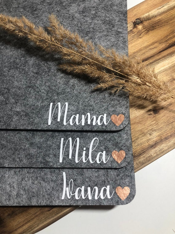 Personalisierte Platzmatten Mit Name HELLGRAU | Personalisierte Tischmatten | Platzset Filz | Platzdeckchen Mit Namen