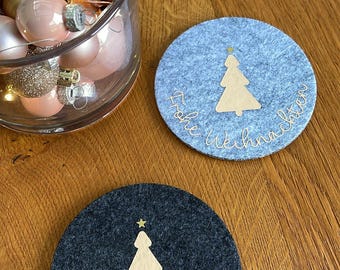 Glasuntersetzer-Set „Frohe Weihnachten“ | Glasuntersetzer Filz  Kork| Untersetzer mit Spruch | Weihnachtsdeko | Tischdeko | Untersetzer Set