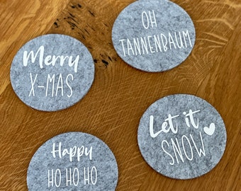 Glasuntersetzer-Set „Christmas“ | Glasuntersetzer Filz  Kork| Untersetzer mit Spruch | Weihnachtsdeko | Tischdeko | Untersetzer Set