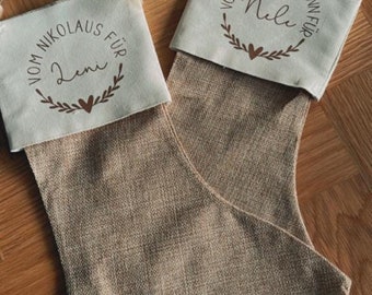 Nikolaussocke personalisiert | Nikolausstrumpf personalisier mit Name | Jute Strumpf personalisiert mit Name | Jute Socke | Nikolausstiefel