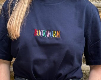 Bookworm Bookish Inspired Unisex Embroidered T Shirt