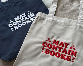 May Contain Books Embroidered Tote Bag Book Lover Gift