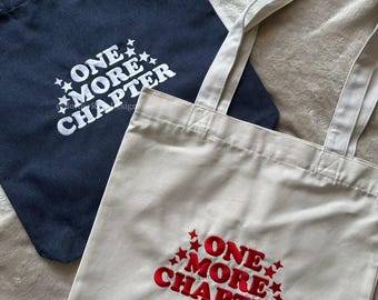 One More Chapter Embroidered Tote Bag Book Lover Gift