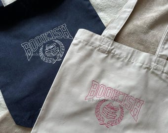 Bookish Embroidered Tote Bag Book Lover Gift