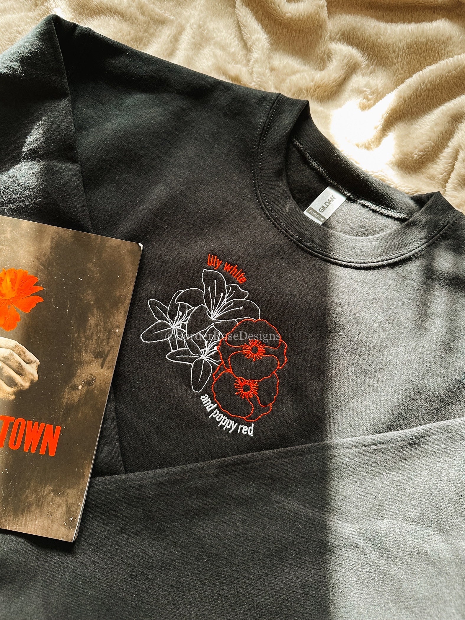 Lily White and Poppy Red Flowers Hadestown Unisex Embroidered