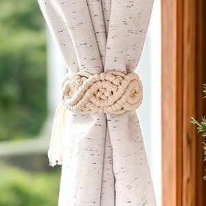 Macrame Curtain Tie Backs, Drapery Holdbacks, Farmhouse Boho Décor, Tassel Tiebacks, Eco Friendly Home Goods, Housewarming Gift, Room Decor image 2