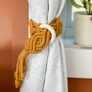 Macrame Curtain Tie Backs, Drapery Holdbacks, Farmhouse Boho Décor, Tassel Tiebacks, Eco Friendly Home Goods, Housewarming Gift, Room Decor image 3