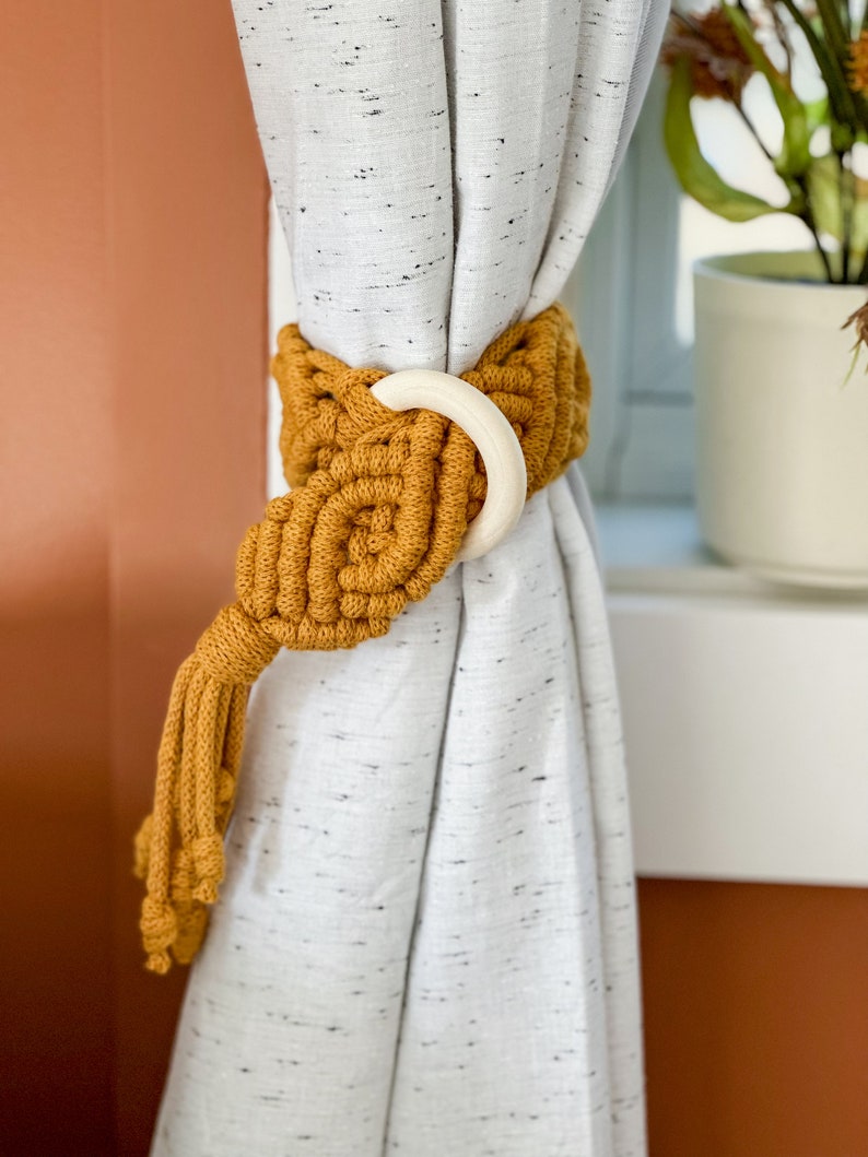 Macrame Curtain Tie Backs, Drapery Holdbacks, Farmhouse Boho Décor, Tassel Tiebacks, Eco Friendly Home Goods, Housewarming Gift, Room Decor image 3