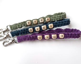 Custom Name Macrame Wristlet, Thin Lanyard Bracelet Keychain Personalized, Feminine Keychain, Unique Gift For Women, Cute Birthday Ideas