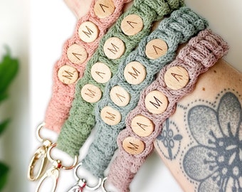 Mama Beaded Keychain Wristlet, Macrame Wrist Strap, Boho Key Holder, Baby Shower Gift For Mom, New Mother Gift Mother's Day, Push Present