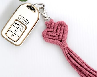 Macrame heart fringe keychain, soft bag charm for purse, token of love, sweet gift just because, bridesmaid favors, affordable gifts for her