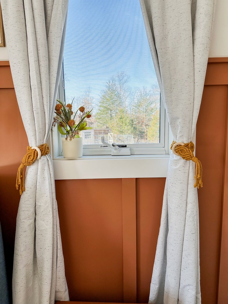Macrame Curtain Tie Backs, Drapery Holdbacks, Farmhouse Boho Décor, Tassel Tiebacks, Eco Friendly Home Goods, Housewarming Gift, Room Decor image 4