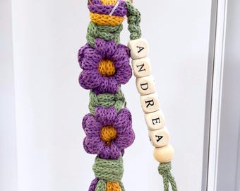 Personalized Macrame Flower Keychain With Name, Custom Name Key Chain, Girly Gift For Women, Besties Gift For Her, Cute Stocking Stuffer