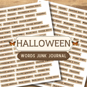 Printable Halloween Junk Journal Words & Phrases, Spooky Label, Label Junk Journal Ephemera, Words Scrapbooking, Halloween Journaling
