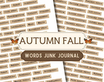Citas imprimibles para álbumes de recortes de otoño, efímeros vintage de otoño, sentimientos acogedores de Acción de Gracias, tiras de palabras estéticas para álbumes de recortes, etiquetas, manualidades