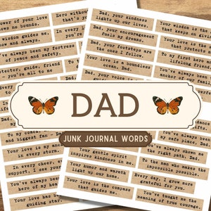 Sentiments de papa, Mots pour la fête des pères, Maman, Mots indésirables pour le journal, Expressions, Citations, Éphémères, Mots numériques, Kit de courrier indésirable, vintage, Imprimable