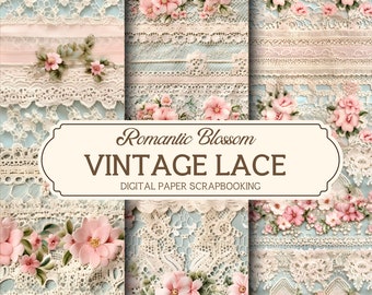 A4 Vintage Lace Digital Paper Printable, Romantic Blossom Flower, Lace Scrapbook Paper, Scrapbooking, Lace Junk Journal Kit, Lace Background
